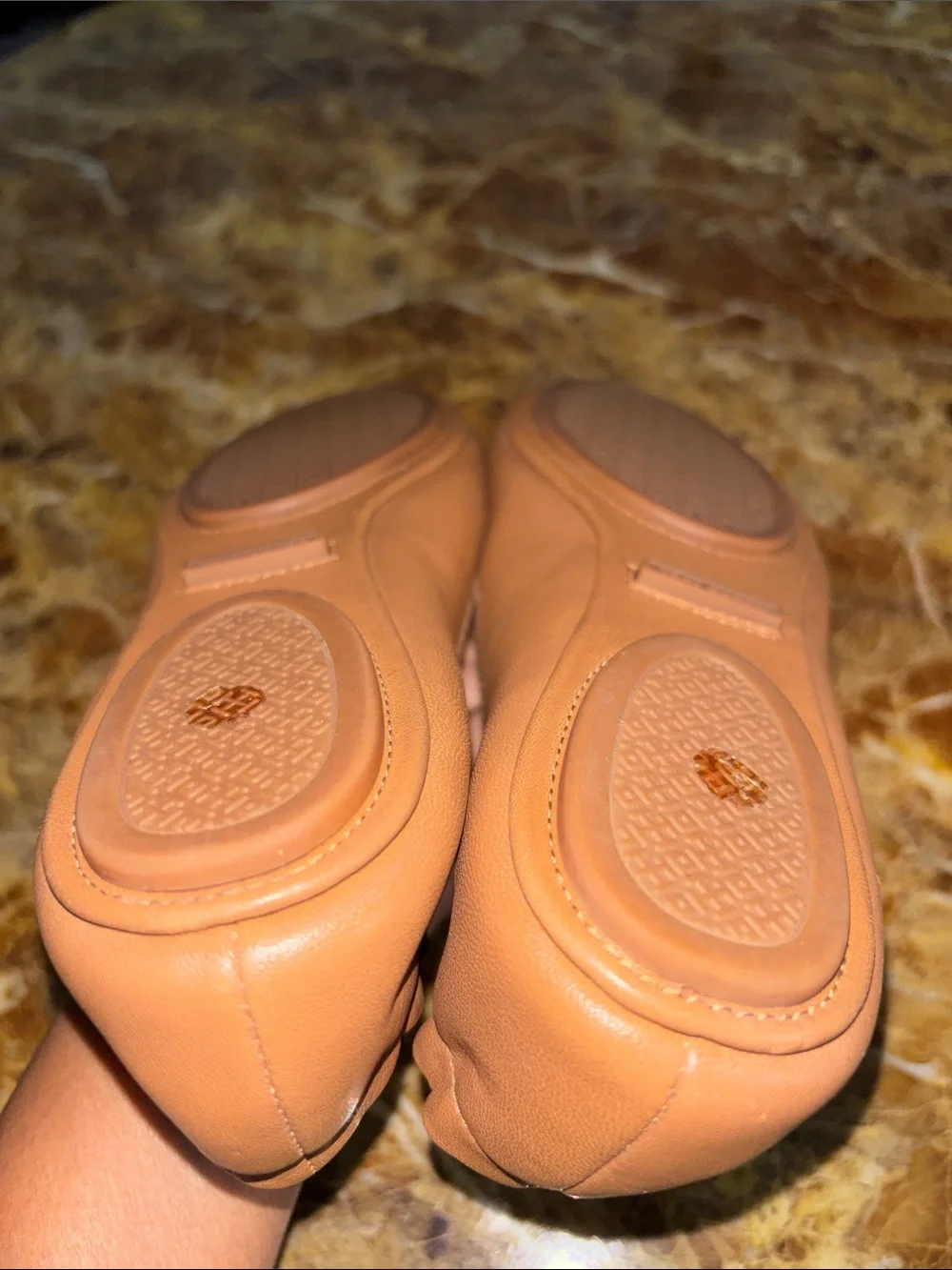 Tory Burch Cognac Leather Logo Medallion Ballet Flats, size 8
